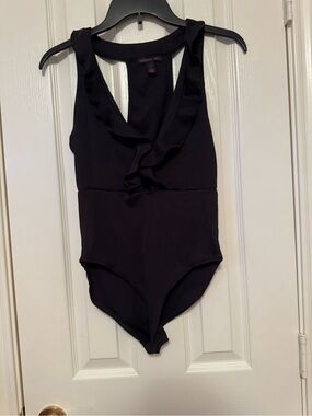 Material Girl Black Ruffle V-Neck One-Piece Bodysuit